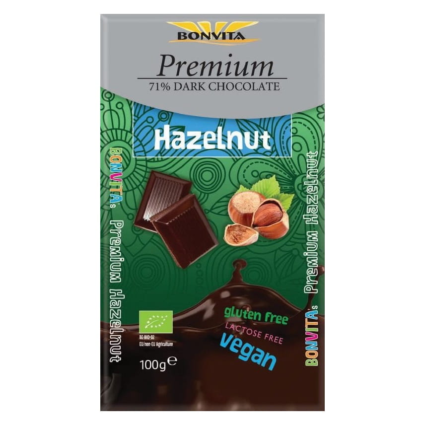 Chocolat noir premium 71% aux noix sans lactose, sans gluten BIO 100 g - BONVITA