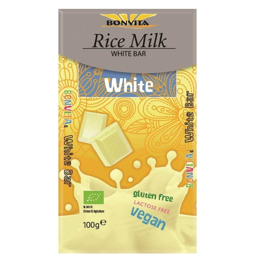 Chocolat blanc sans lactose sans gluten (avec boisson au riz) BIO 100 g - BONVITA