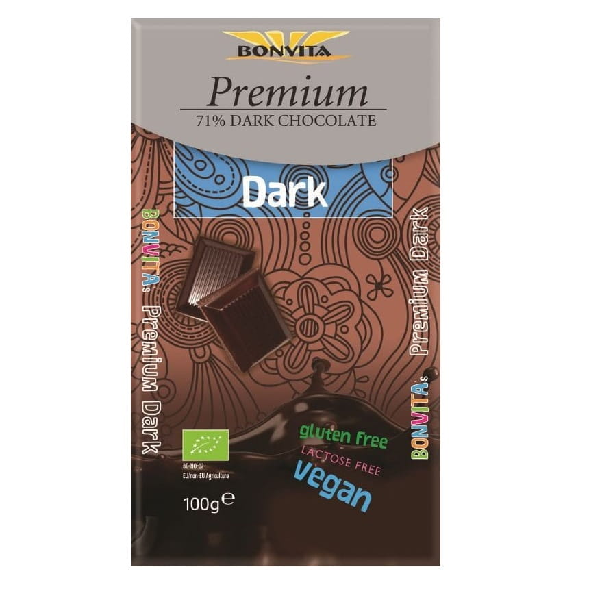 Chocolat noir premium 71% sans gluten commerce équitable BIO 100 g - BONVITA