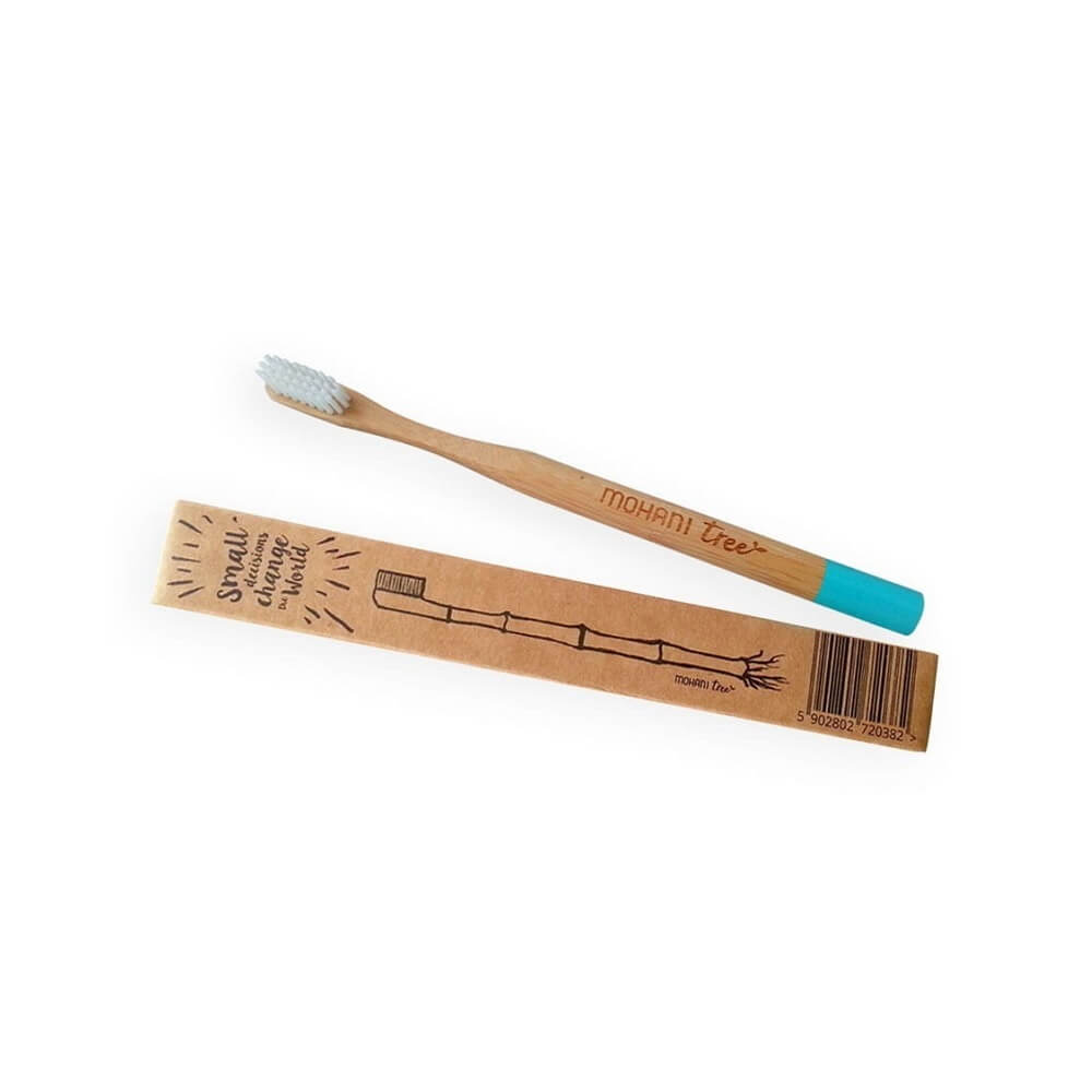 Brosse à dents en bambou turquoise doux poils MOHANI