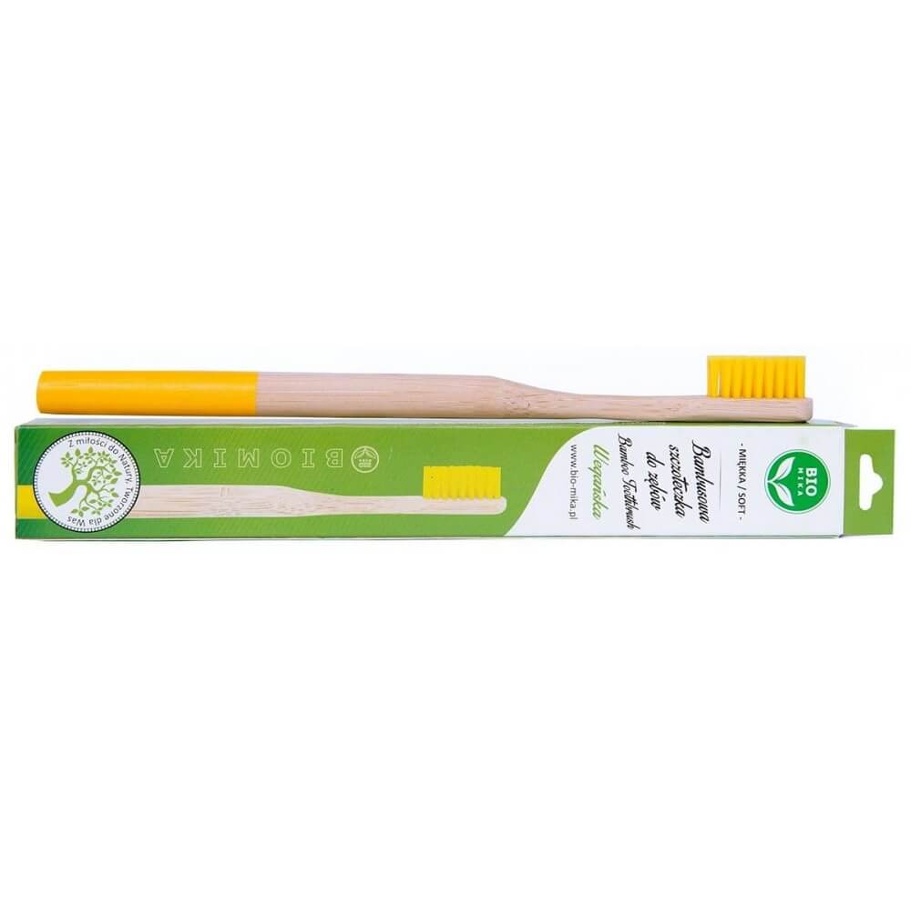 Brosse à dents bambou jaune souple 1 pièce - BIOMIKA
