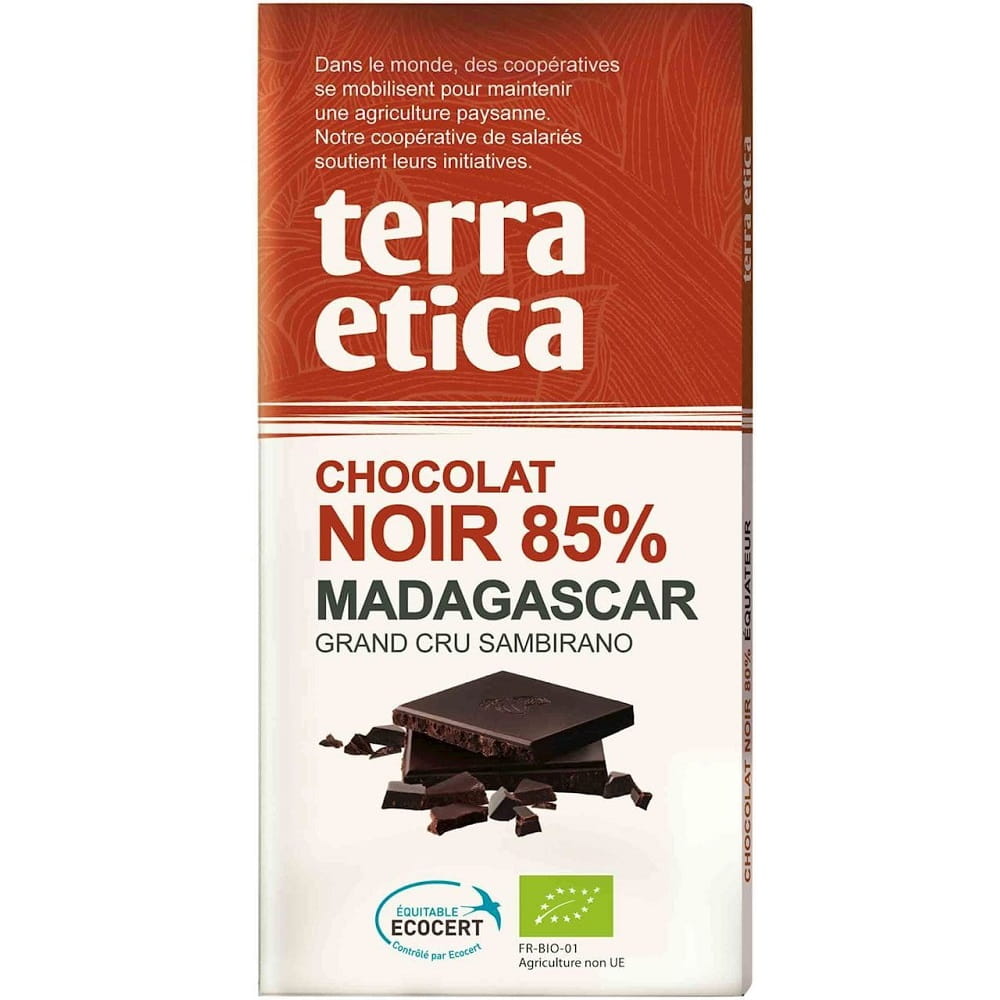 Chocolat noir 85% madagascar commerce équitable BIO 100 g - TERRA ETICA