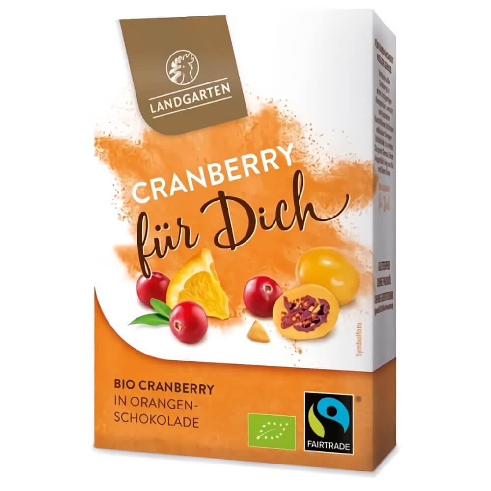 Canneberges séchées et sucrées au chocolat blanc au goût d'orange sans gluten BIO 90 g - LANDGARTEN