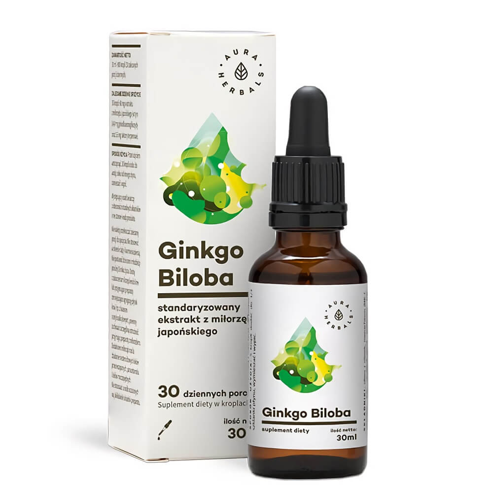 Extrait standardisé de ginkgo biloba japonais 50 : 1 gouttes de 60 mg 30 ml AURA HERBALS