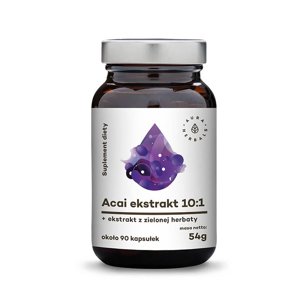 Extrait de baies d'açaï 10 : 1 280 mg + extrait de thé vert 40 mg 90 gélules 54 g AURA HERBALS