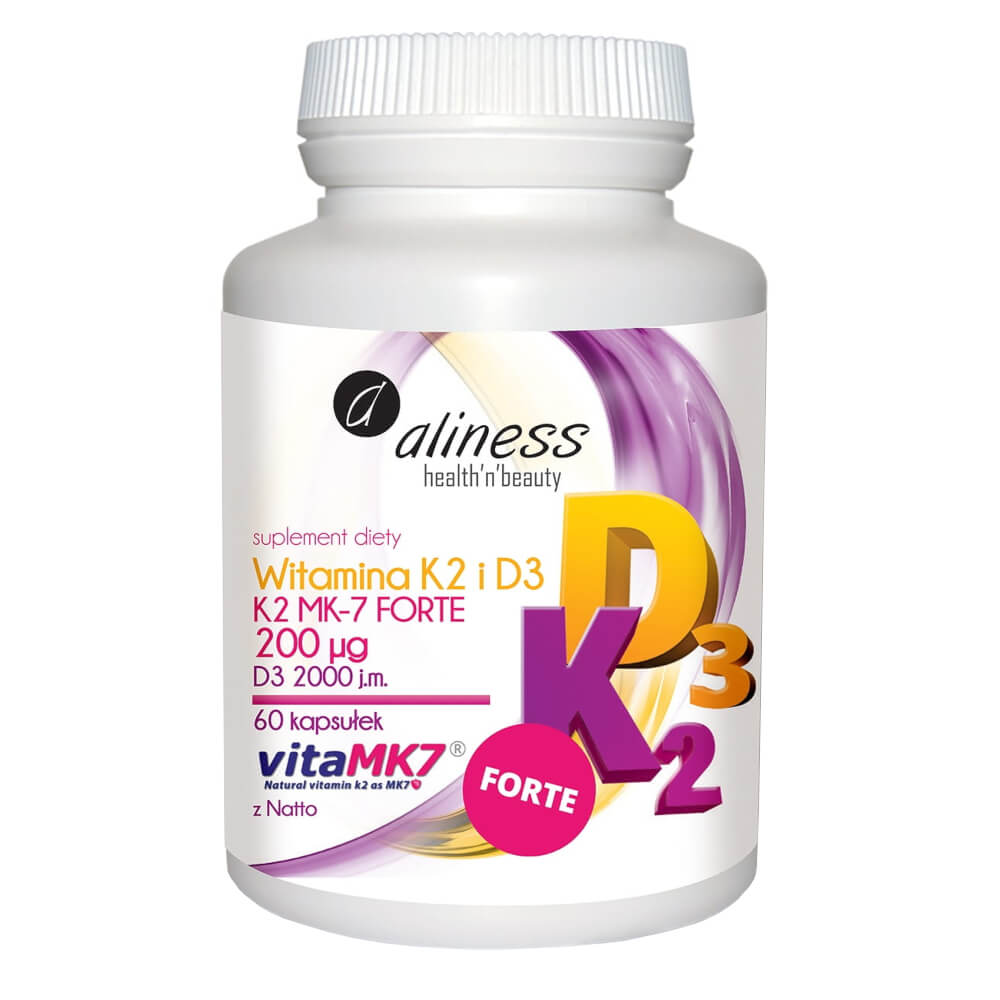 Vitamine K2 MK - 7 FORTE avec natto 200 mcg et D3 2000 UI 60 gélules ALINESS