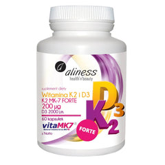 Vitamine K2 MK - 7 FORTE avec natto 200 mcg et D3 2000 UI 60 gélules ALINESS