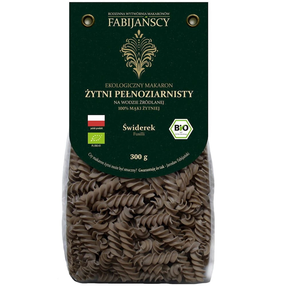 Pâtes complètes (seigle), fusilli vrille BIO 300 g - FABIJAŃSCY