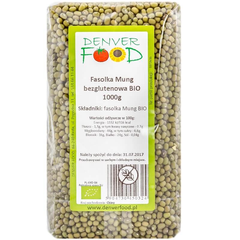 Haricots mungo sans gluten BIO 1000g DENVER FOOD