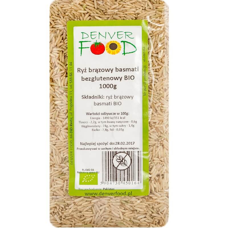 Riz basmati brun sans gluten BIO 1000g DENVER FOOD