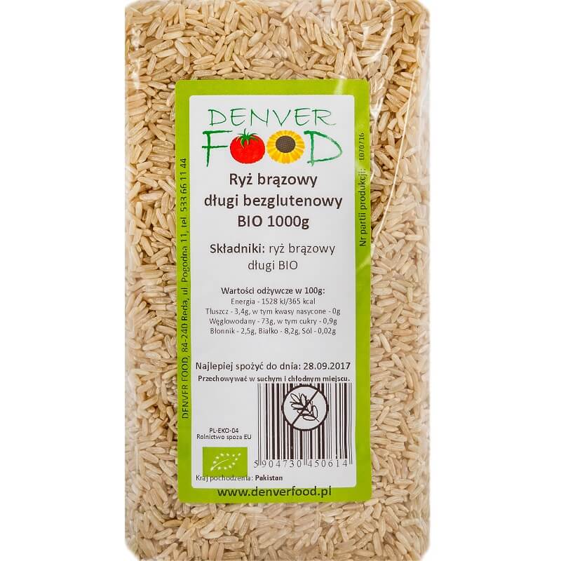 Riz long complet sans gluten BIO 1000g DENVER FOOD