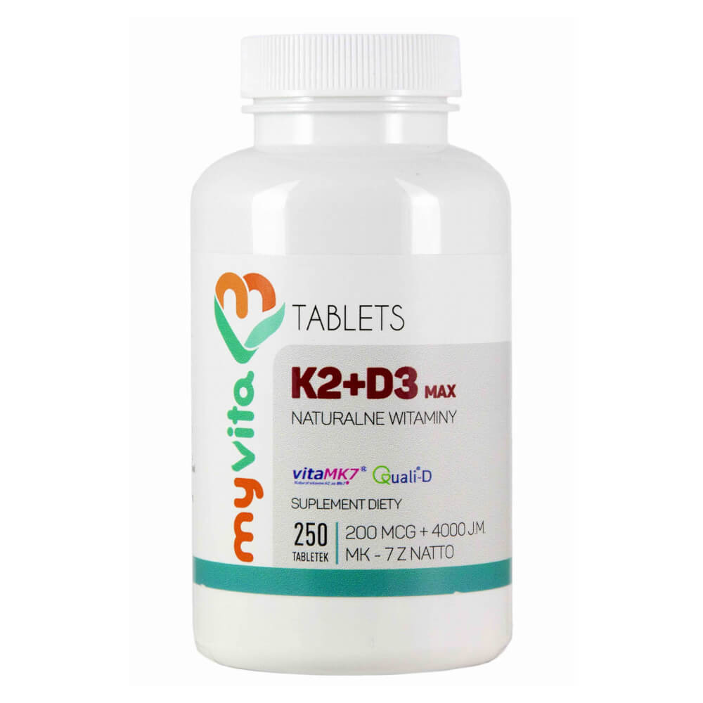 Vitamine K2 MK - 7 K2MK7 max 200mcg + D3 4000iu 250 comprimés MYVITA