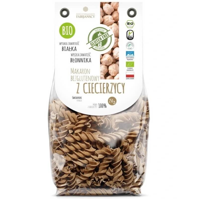 Pâtes (pois chiches), fusilli, sans gluten BIO 250 g - FABIJAŃSCY