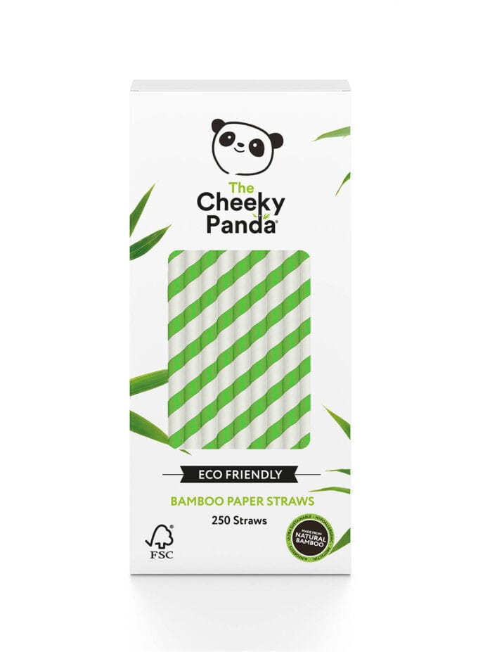 Pailles jetables en bambou bandes vertes 250 pcs - CHEEKY PANDA