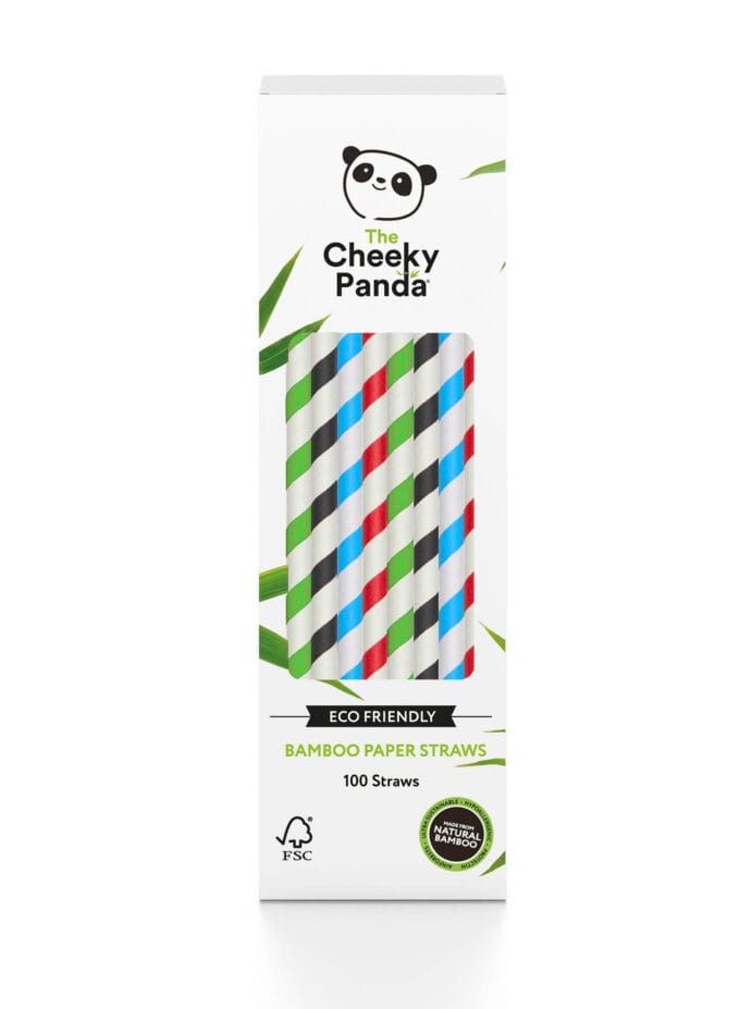 Pailles jetables en bambou bandes colorées 100 pcs - CHEEKY PANDA