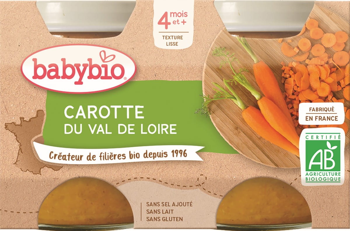Purée de carottes dès 4 mois BIO sans gluten 2x130 g BABYBIO