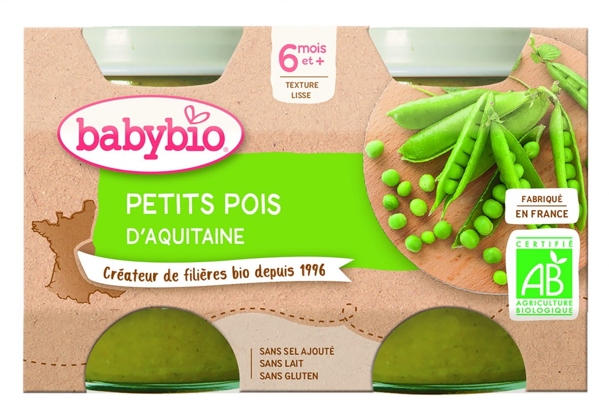 Purée de petits pois dès 6 mois BIO sans gluten 2x130 g BABYBIO