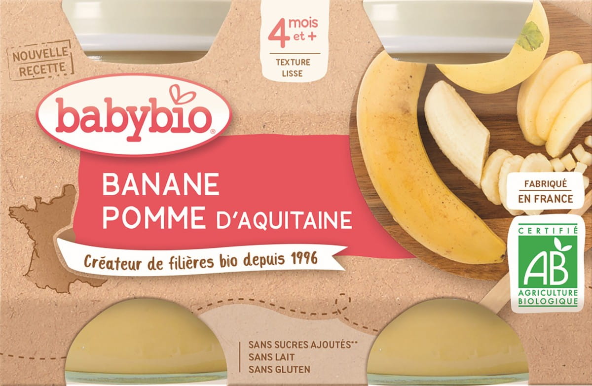 Dessert banane - pomme dès 4 mois BIO sans gluten 2x130 g BABYBIO