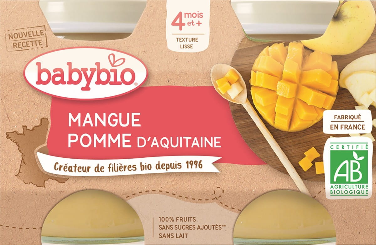 Dessert mangue - pomme dès 4 mois sans gluten BIO 2x130 g BABYBIO