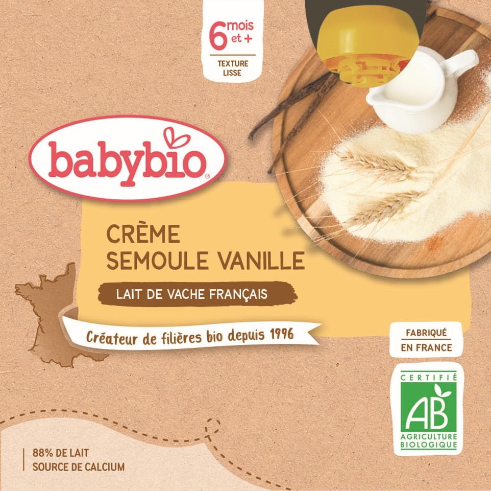 Dessert lacté à la semoule vanille dès 6 mois BIO 4x85 g BABYBIO