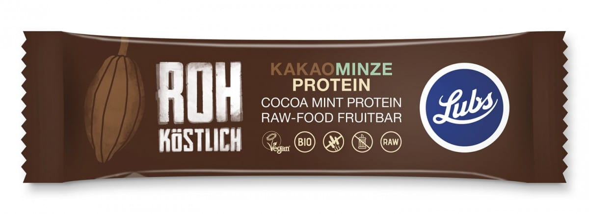 Barre protéinée sans gluten au cacao et à la menthe crue BIO 40 g - LUBS