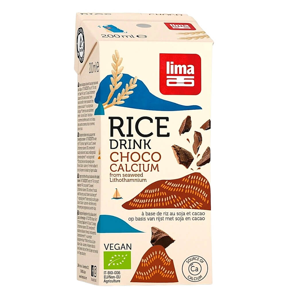 Boisson de riz - cacao au calcium d'algues de mer. Sans gluten BIO 200 ml - LIMA