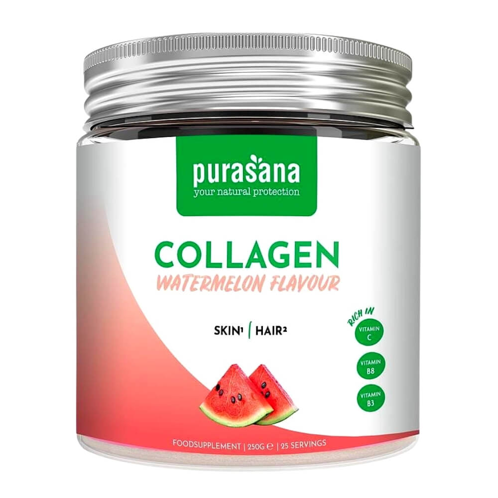 Poudre de collagène au goût de pastèque pour la peau et les cheveux sans gluten 250 g - PURASANA