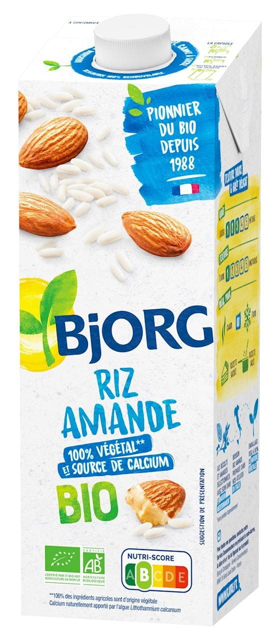 Boisson au riz et aux amandes au calcium d'algues marines BIO 1000 ml - BJORG