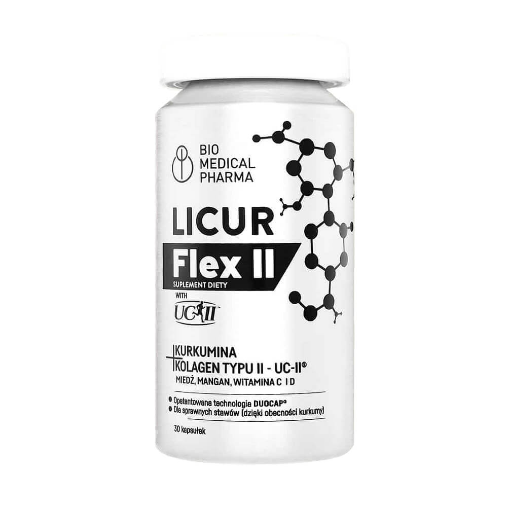 Licur flex curcuma collagène type II UC-II cuivre manganèse vitamines C et D 30 gélules BIO MEDICAL PHARMA