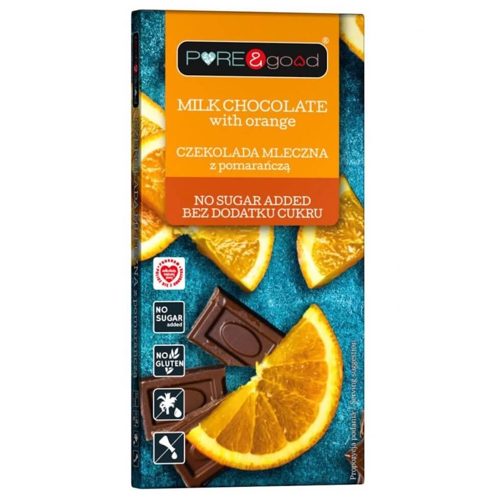 Chocolat au lait à l'orange sans sucre ajouté 75 g PURE & GOOD