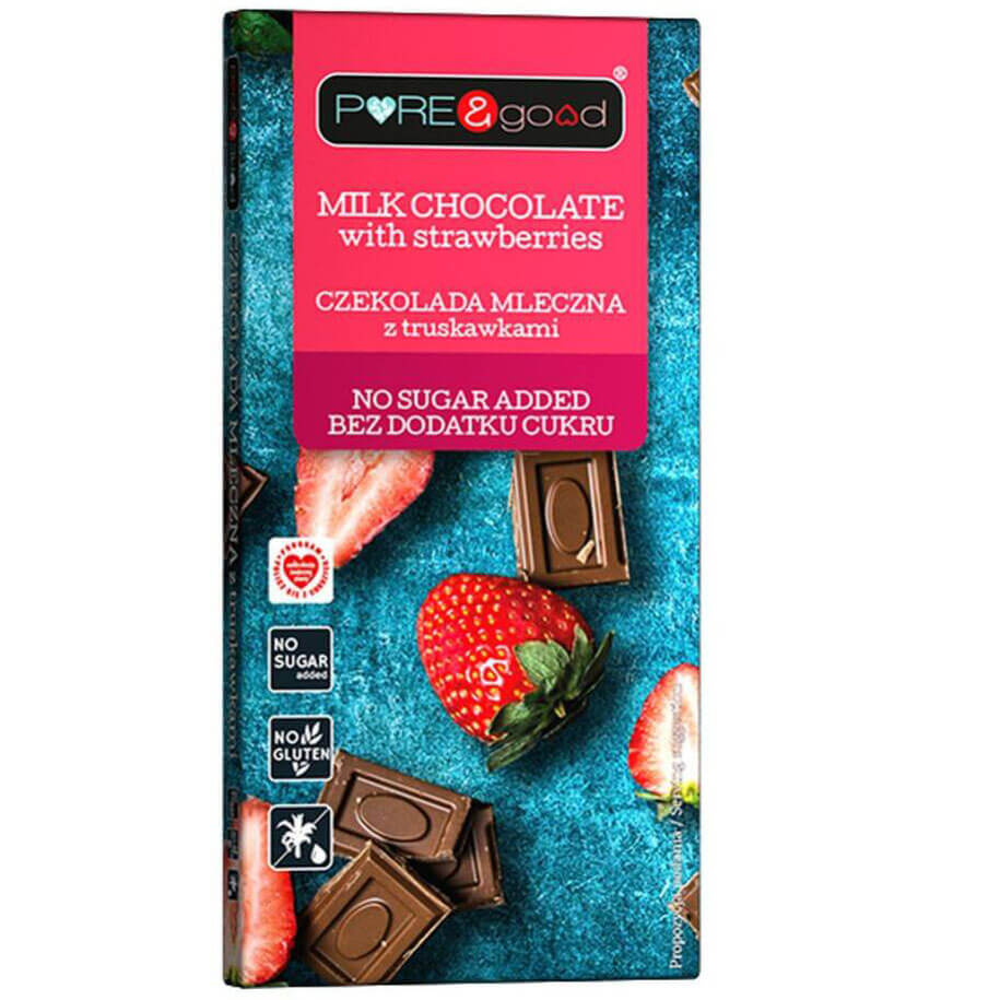 Chocolat au lait aux fraises sans sucre ajouté 75 g PURE & GOOD