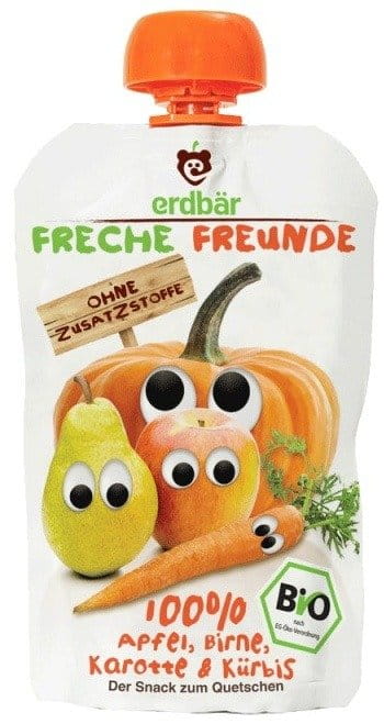 Mousse de jus pour enfants pomme poire carotte potiron 100g ECO FRECHE FREUNDE ERDBAR