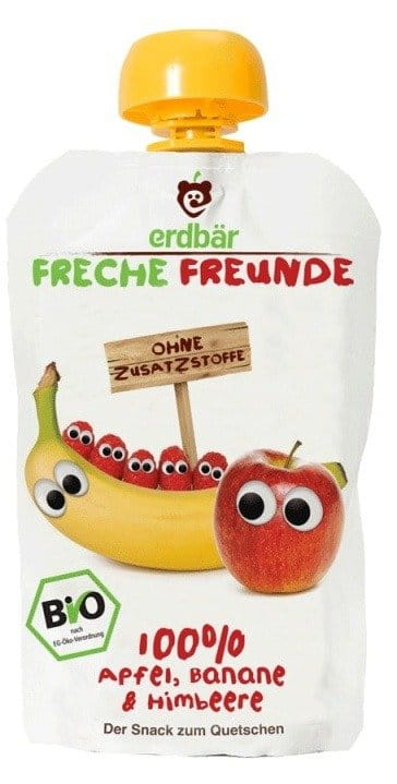 Mousse de jus pour enfants : banane, pomme, framboise, 100g EKO ERDBAR