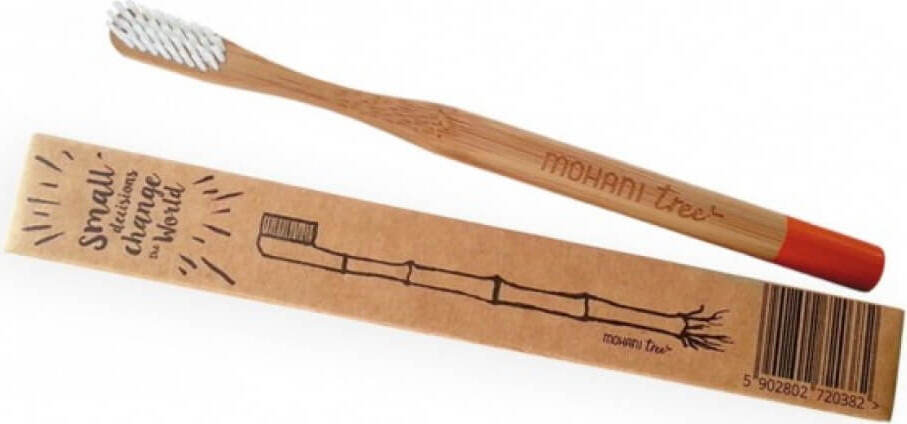 Brosse à dents en bambou Orange MOHANI poils souples
