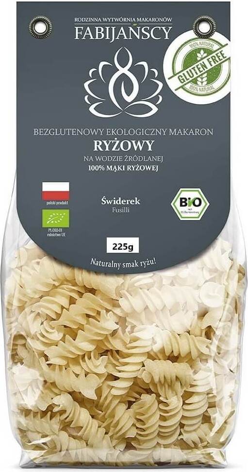 Pâtes (riz blanc), fusilli, sans gluten BIO 225 g - FABIJAŃSCY