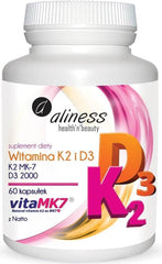 Vitamine K2 et D3 2000 K2 MK-7 avec natto 100 mcg 60 gélules ALINESS