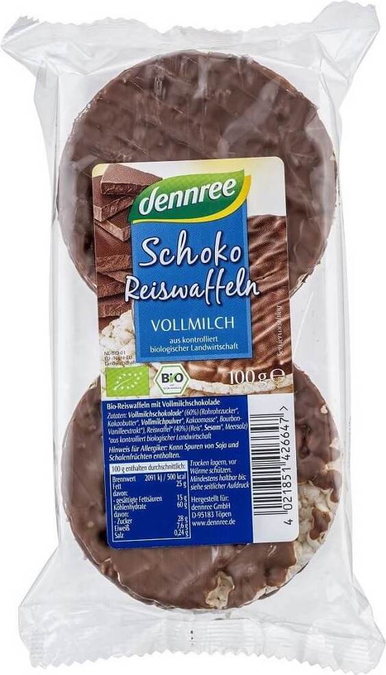 Galettes de riz au chocolat au lait BIO 100 g - DENNREE