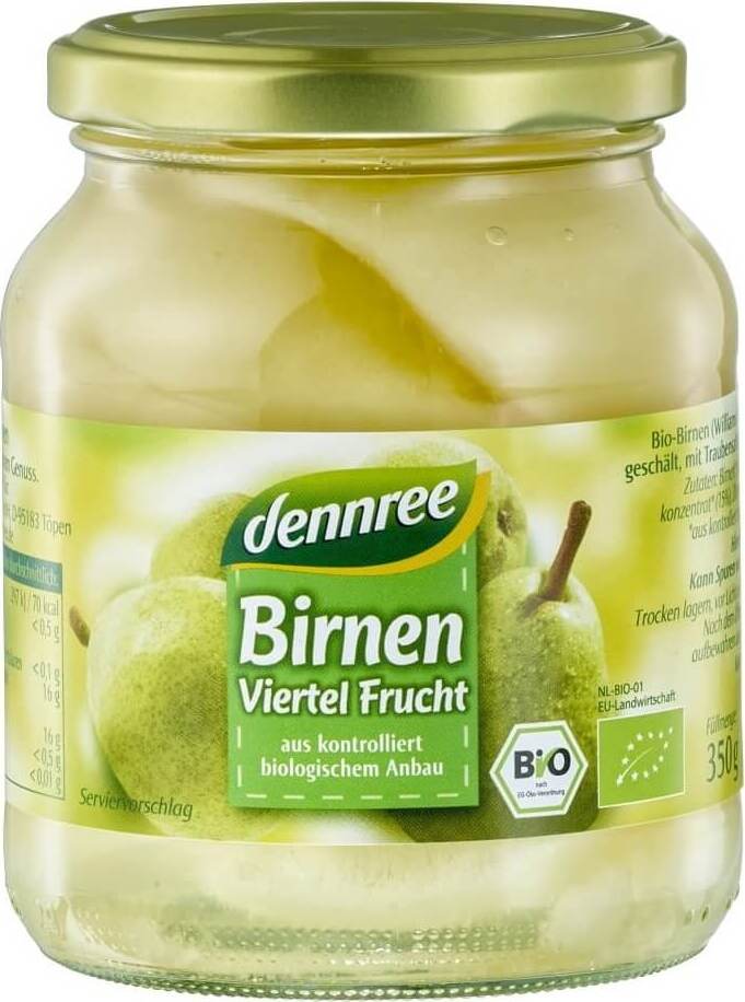 Quart de poire williams en saumure BIO 350 g - DENNREE