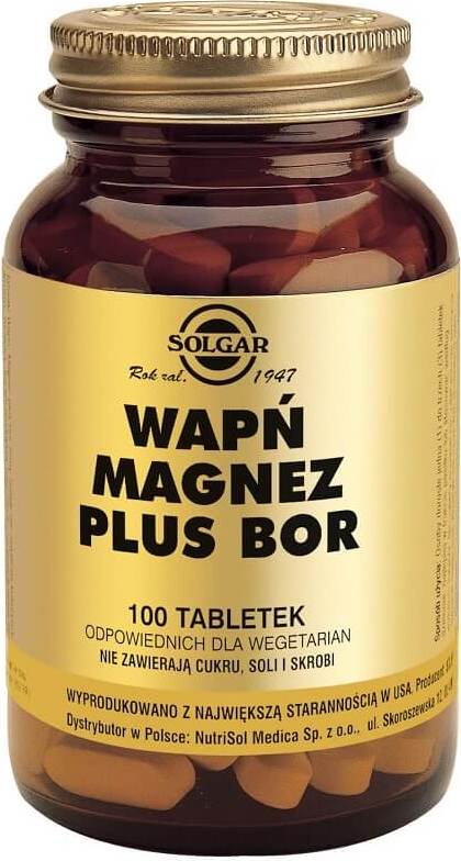 Calcium 3333mg Magnésium 1333mg plus Bore 1mg 100 comprimés SOLGAR