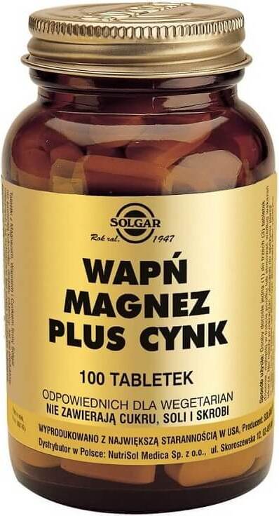 Calcium magnésium plus zinc 100 comprimés SOLGAR