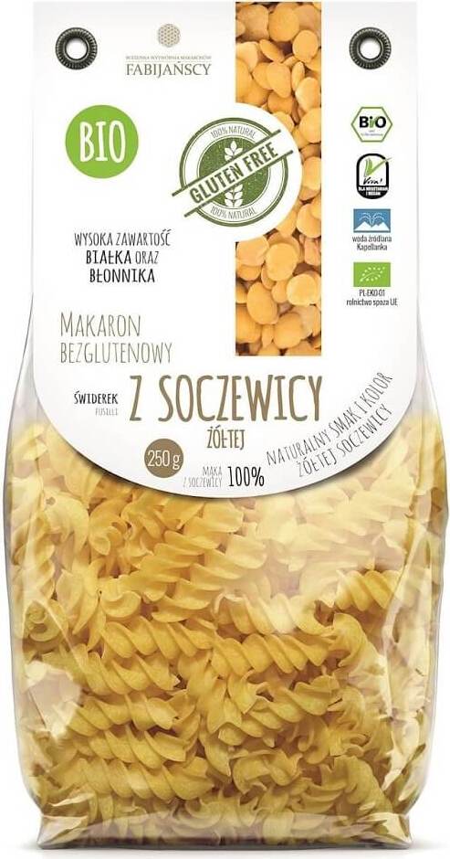 Pâtes (lentille jaune), fusilli, sans gluten BIO 250 g - FABIJAŃSCY