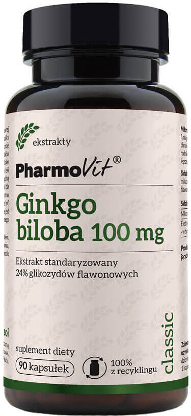 Ginkgo biloba japonais extrait standardisé 24% glycosides de flavones 100mg 90 gélules PHARMOVIT