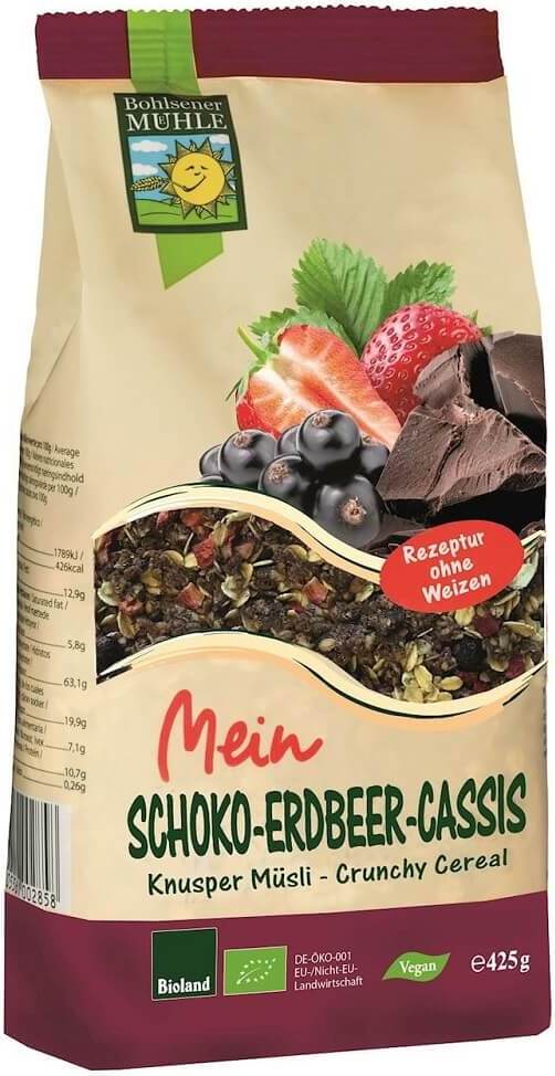 Chocolat croquant - fraise - groseille BIO 425 g - BOHLSENER MUEHLE