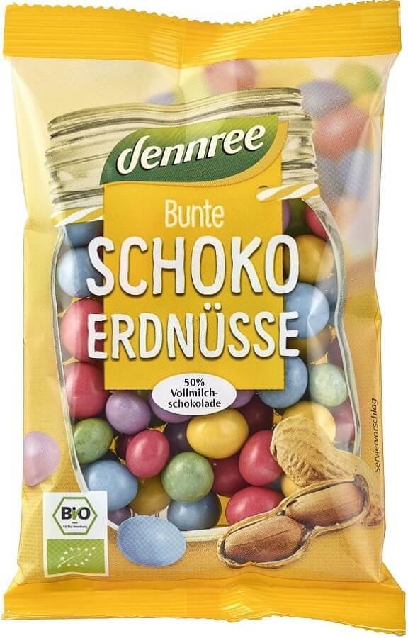 Cacahuètes enrobées de chocolat au lait en coques croquantes colorées BIO 100 g - DENNREE