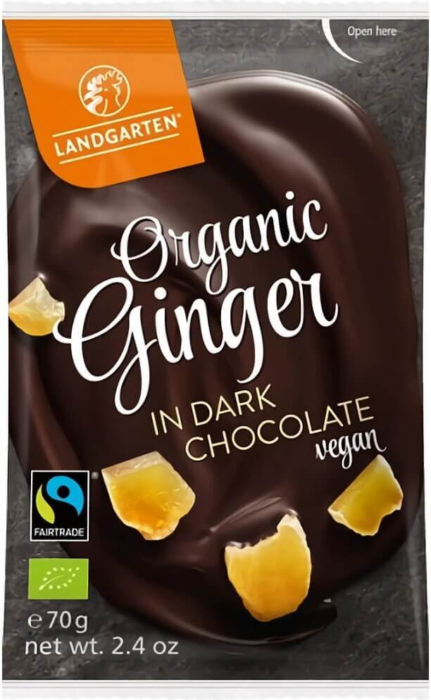 Gingembre confit au chocolat noir équitable sans gluten BIO 70 g - LANDGARTEN