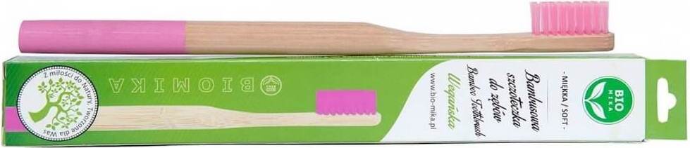 Brosse à dents bambou rose souple 1 pièce - BIOMIKA