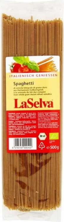 Spaghetti complet de blé dur BIO 500 g LASELVA