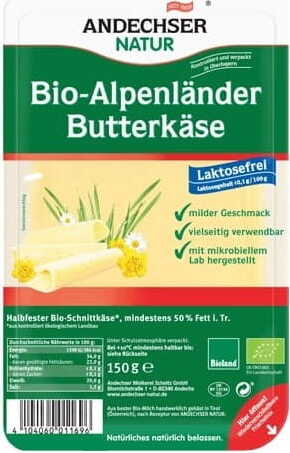 Fromage d'alpage, tranches 50% BIO 150 g ANDECHSER NATUR