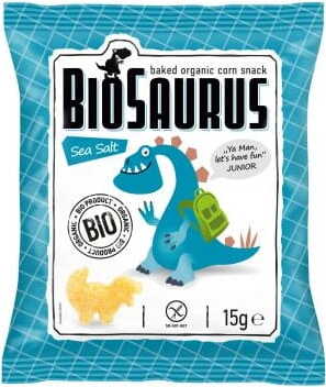 Chips de maïs dinosaure au sel de mer sans gluten BIO 15 g BIOSAURUS