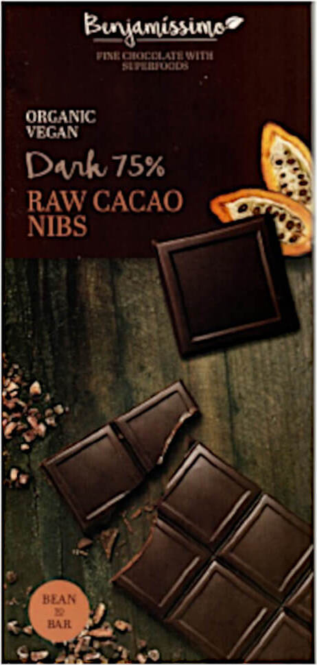 Chocolat vegan amer aux fèves de cacao concassées sans gluten BIO 70 g HAPPY BENJAMINO